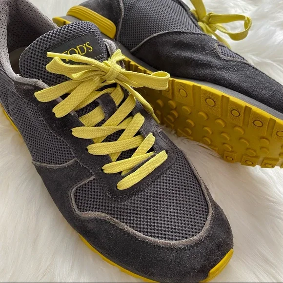 Tod's | Grey & Yellow Suede Allacciato Active Sportivo Sneakers - Picture 7 of 15